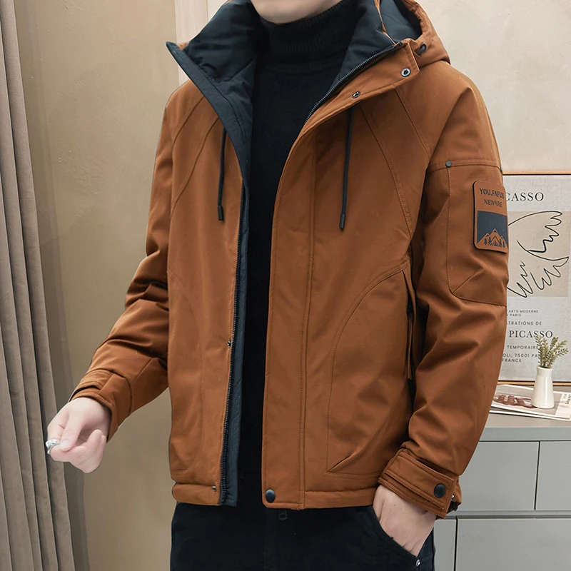 جديد الرجال عادية أسفل سترة في الهواء الطلق سميكة الدافئة قصيرة الخريف والشتاء مقنعين سترة العمل الرجال أسفل سترة مع بطة أسفل #6