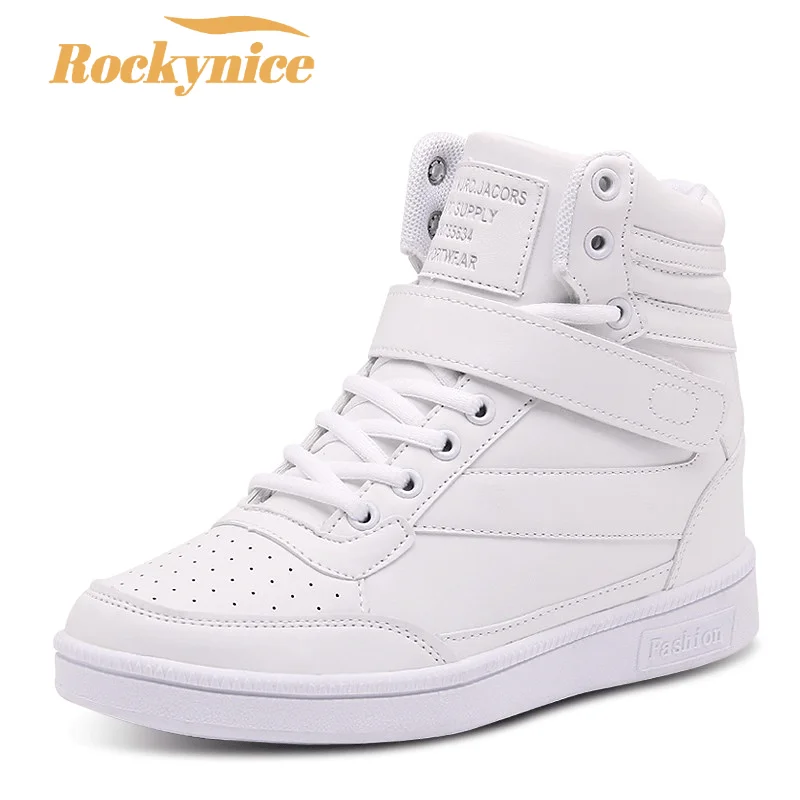 

2024 Women Casual Shoes Espadrilles Platform Hidden Increasing Sneakers PU Leather Shoes Woman Breathable High Top White Shoes