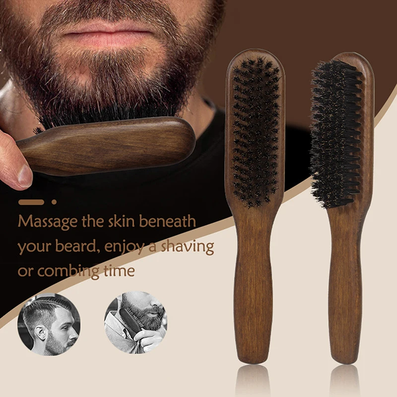 Retro Men Beard Brush Wood Handle With Boar Bristle Wooden Beard Shaving Brush Hair Grooming Stylish Tool Salon Beauty Barber