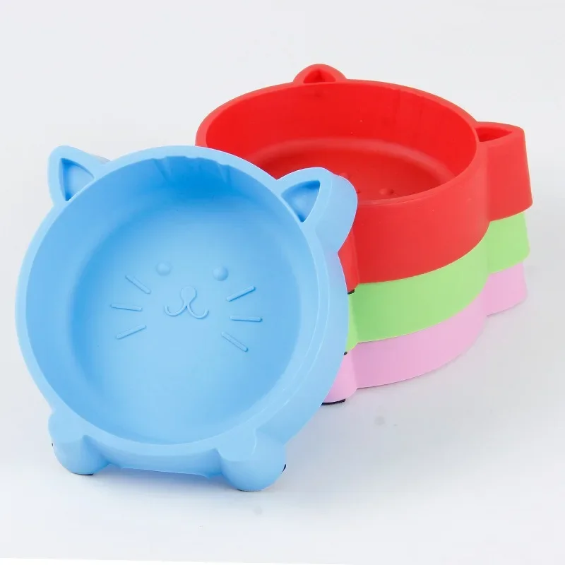 1 Pet Bowl Feeder Creative Non-slip Portable Plastic Cute Cat Face Multi-purpose Water Bowl for Cats and Dogs Pet Supplies