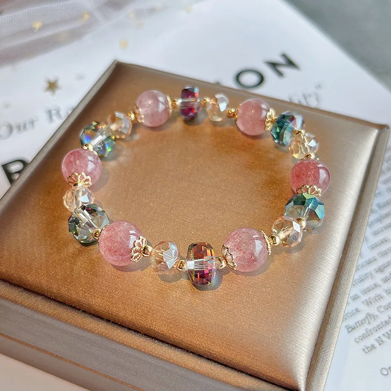 10mm Natural Strawberry Quartz Crystal Beaded Stretch Bracelets for Women Female Fine Jewelry Accessories Wholesale YBR287