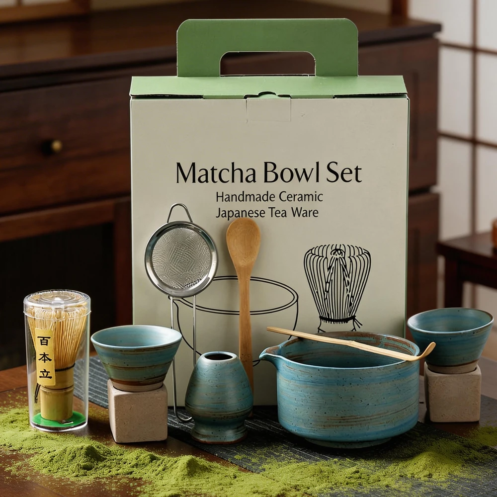 8-teiliges Japanisches Matcha-Set mit Keramikschale, Bambus-Matcha-Besen, Teelöffel, Tee-Sets, Geschenke für Teeliebhaber, Tee-Zubereitungswerkzeuge und -Zubehör