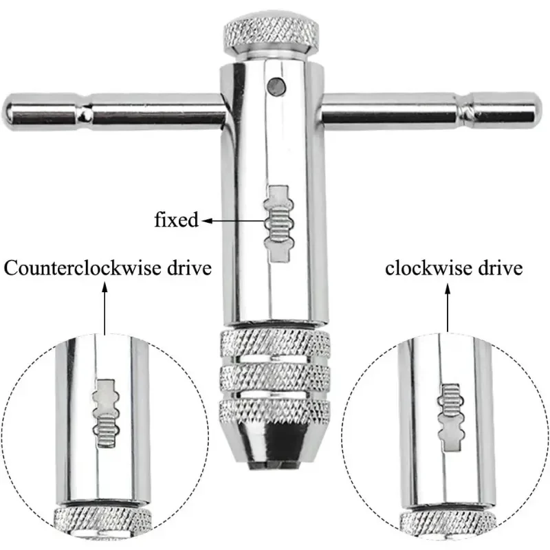 Hand Manual Holder Wrench M3 M4 M5 M6 M8 Metric Machine Screw Thread Plug T-shaped Tool Adjustable T-Handle Ratchet Tap Reamer