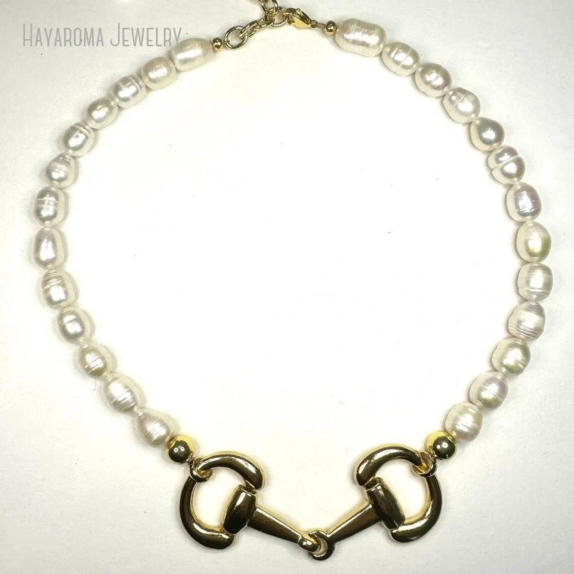 10Pcs Stunning Gold Color Equestrian Horsebit Horse Snaffle Bit Lustrous Fresh Water Pearl Women Jewelry