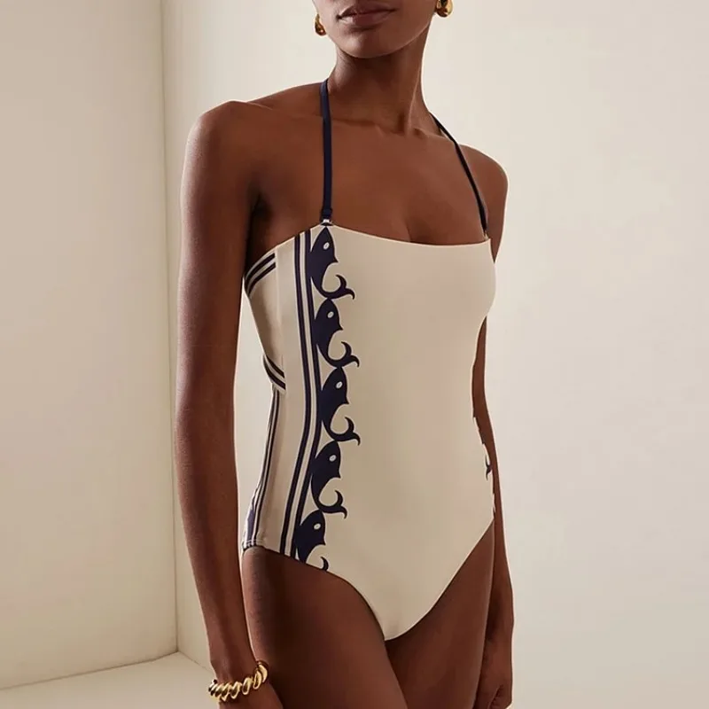 

One Piece Swimsuit For Women European And American Swimwear Simple Navy Neck One-piece Swimsuit Suit Women