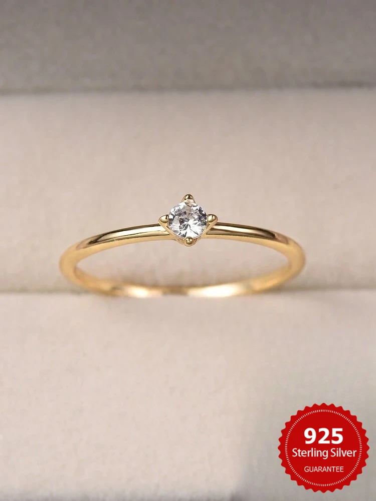 

925 Sterling Silver Zircon Simple Round Rings for Women Gift Original Wedding Ring High Quality Gold Color Fine Jewelry
