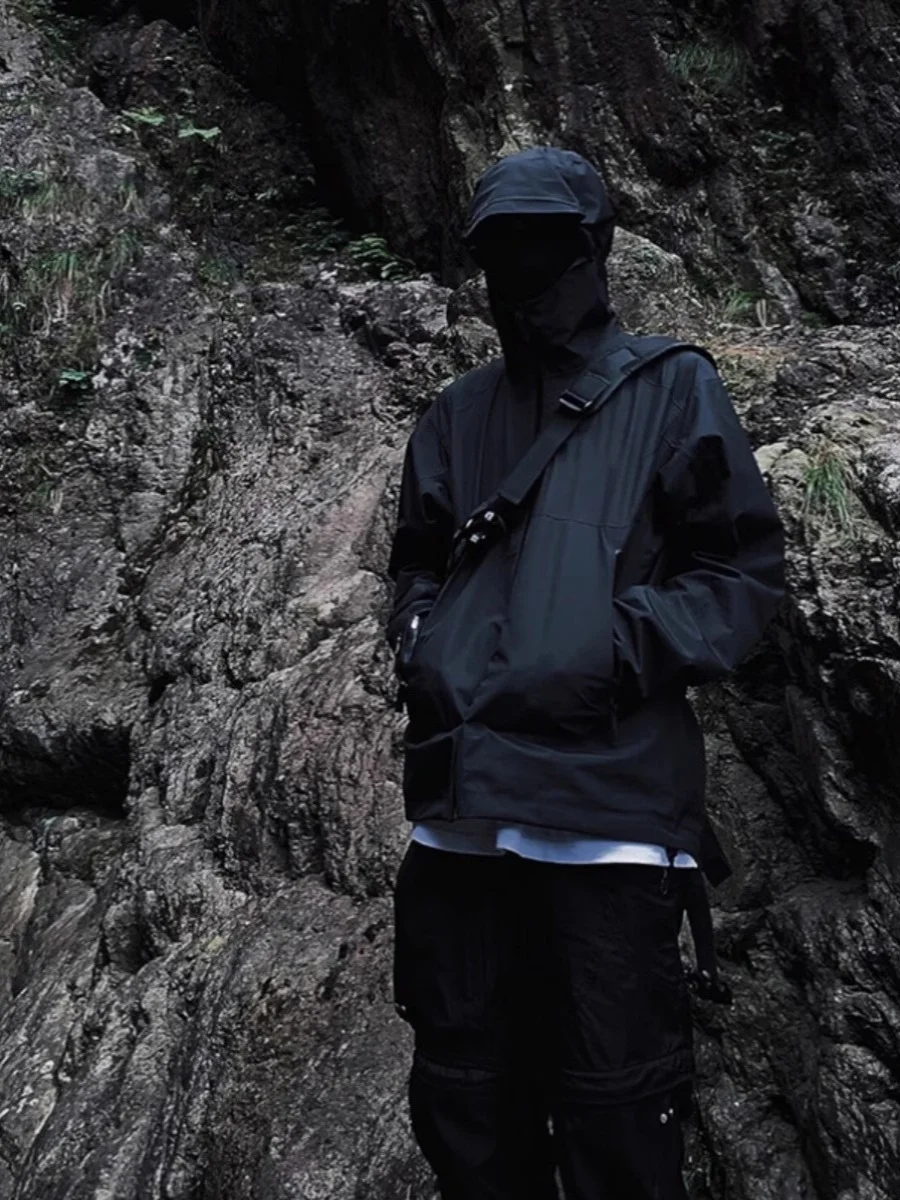 Bla Samurai Taizhou Sanmen Cappotto Jaet da arrampicata impermeabile da uomo lungo Sve con cappuccio vestibilità regolare Faion giovanile