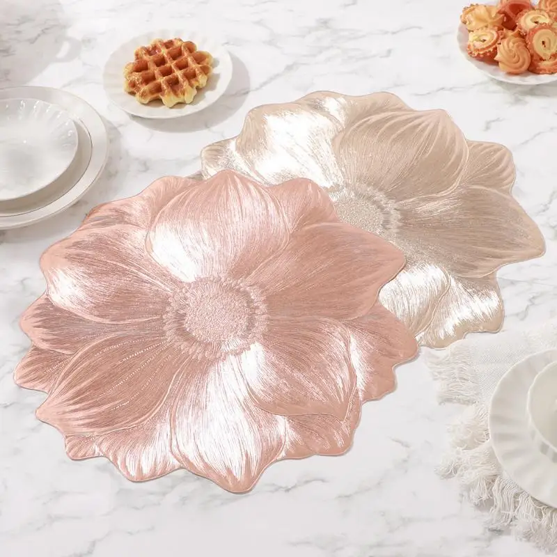 Metallic Lotus Flower Placemat Waterproof Heat Resistant Non Slip For Dining Table Wedding Party Decor - view 2
