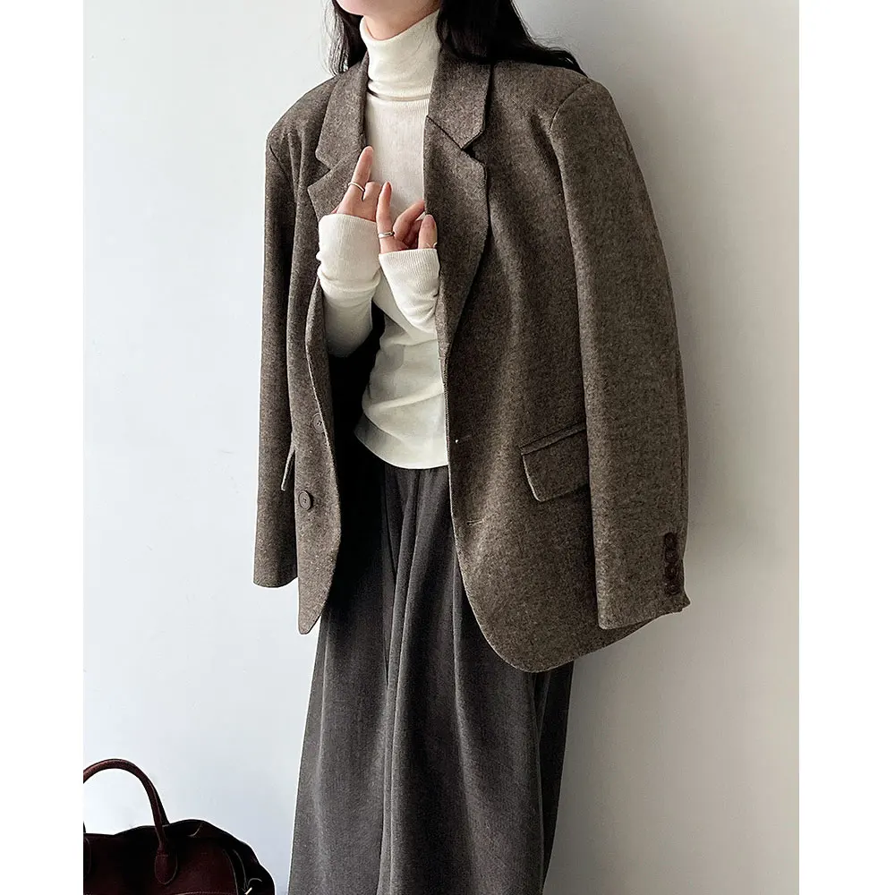 30% مادة الصوف المرأة الخريف السترة معطف رفض طوق اللون البني السترة Feminino Casaco Feminino القمم لملابس حريمي