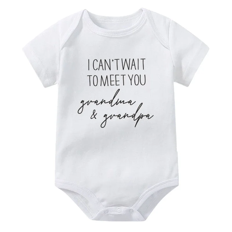 I Can't Wait To Meet You Grandma Grandpa Baby Bodysuit Funny Newborn Toddler Jumpsuit Summer Clothes Infant Shower Gifts