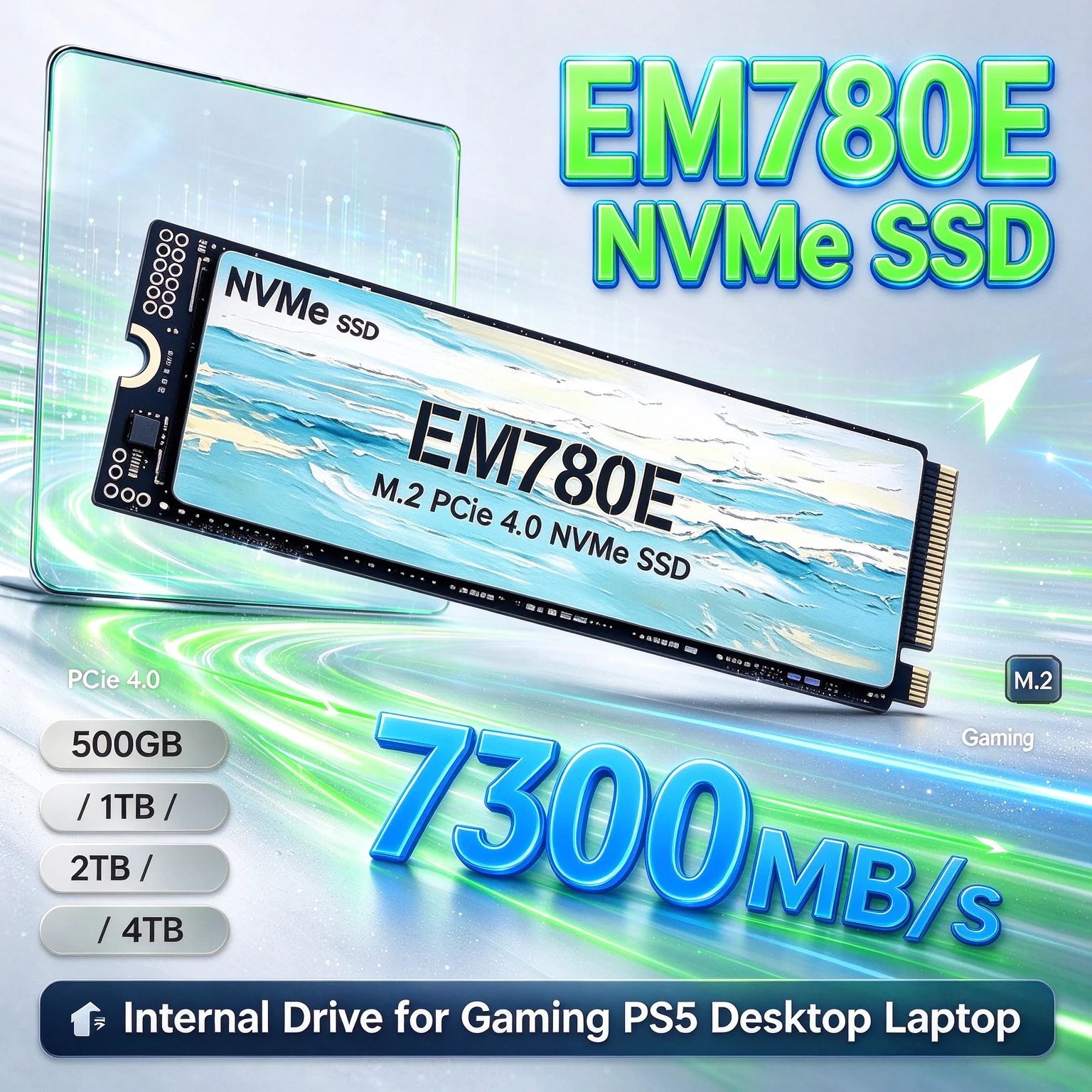 4TB Maximum Storage PS5 Desktop Laptop Reliable Stable Built to Last EM780E NVMe SSD 7300MB/s PCIe 4.0 M.2 Internal Drive