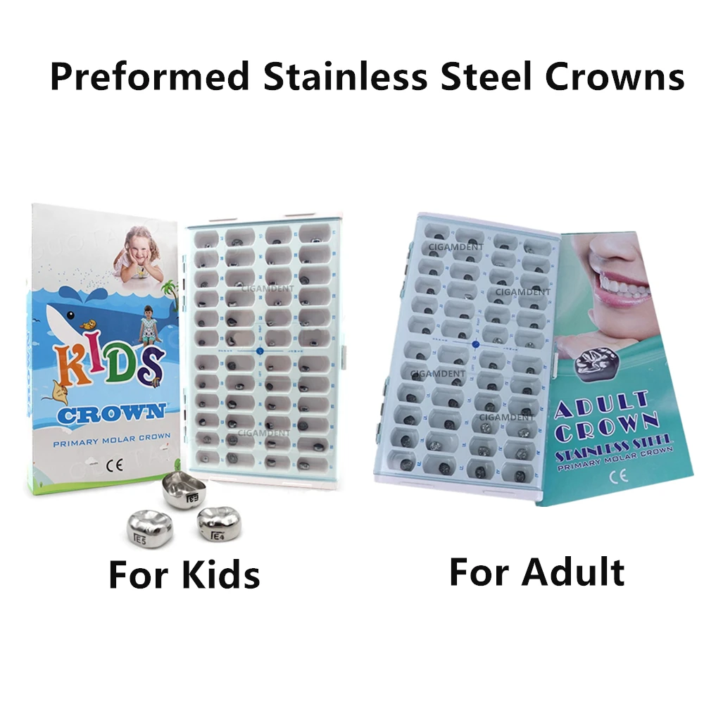 48/96 Pcs Dental Preformed Kid Primary Molar Crown Stainless Steel Temporary Crowns Dental Tools Orth Customized Crown