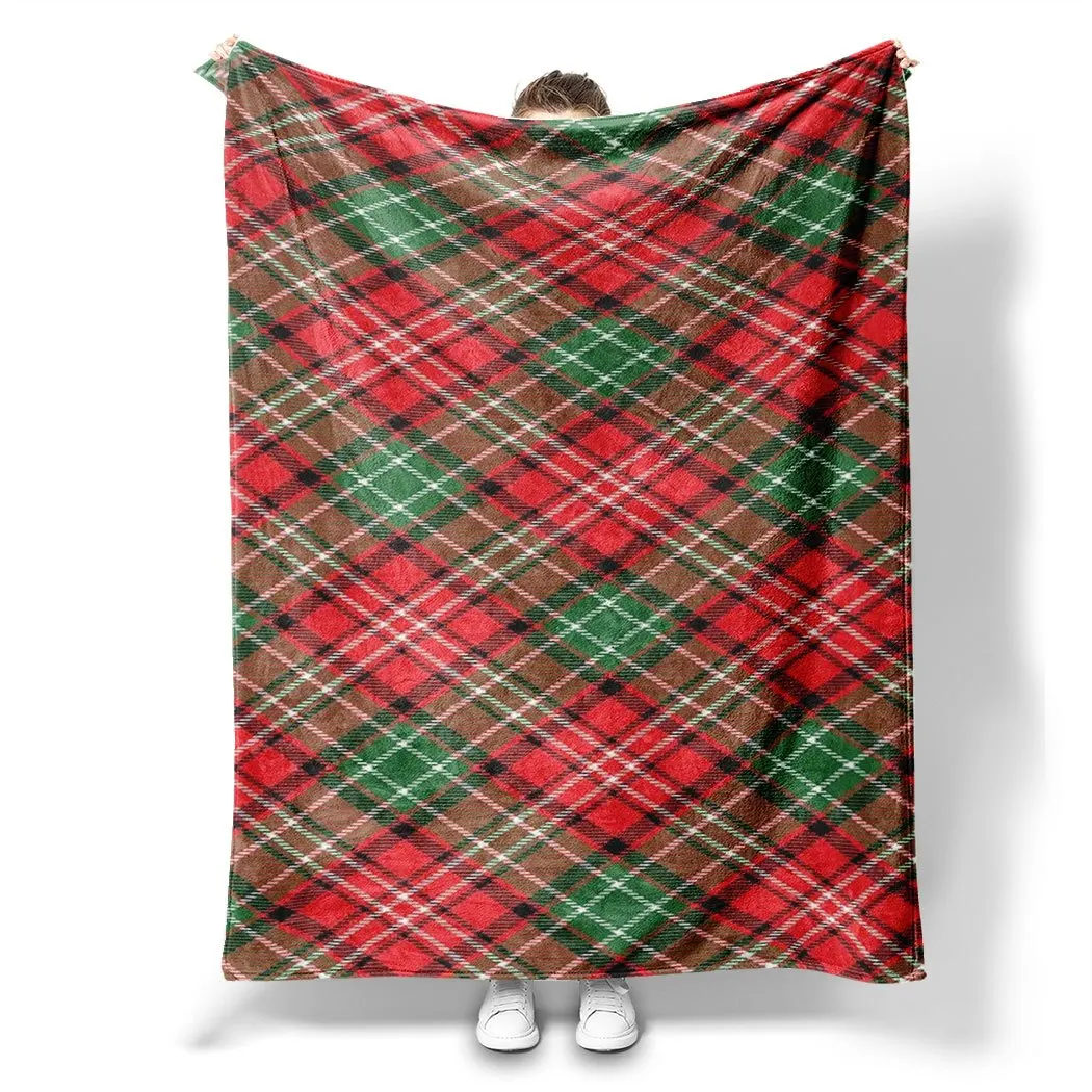 2D Flat Print, 1pc Decorative Throw Blanket/blanket, Featuring a Red, Green, Brown, and White Diamond Check Pattern Print Design