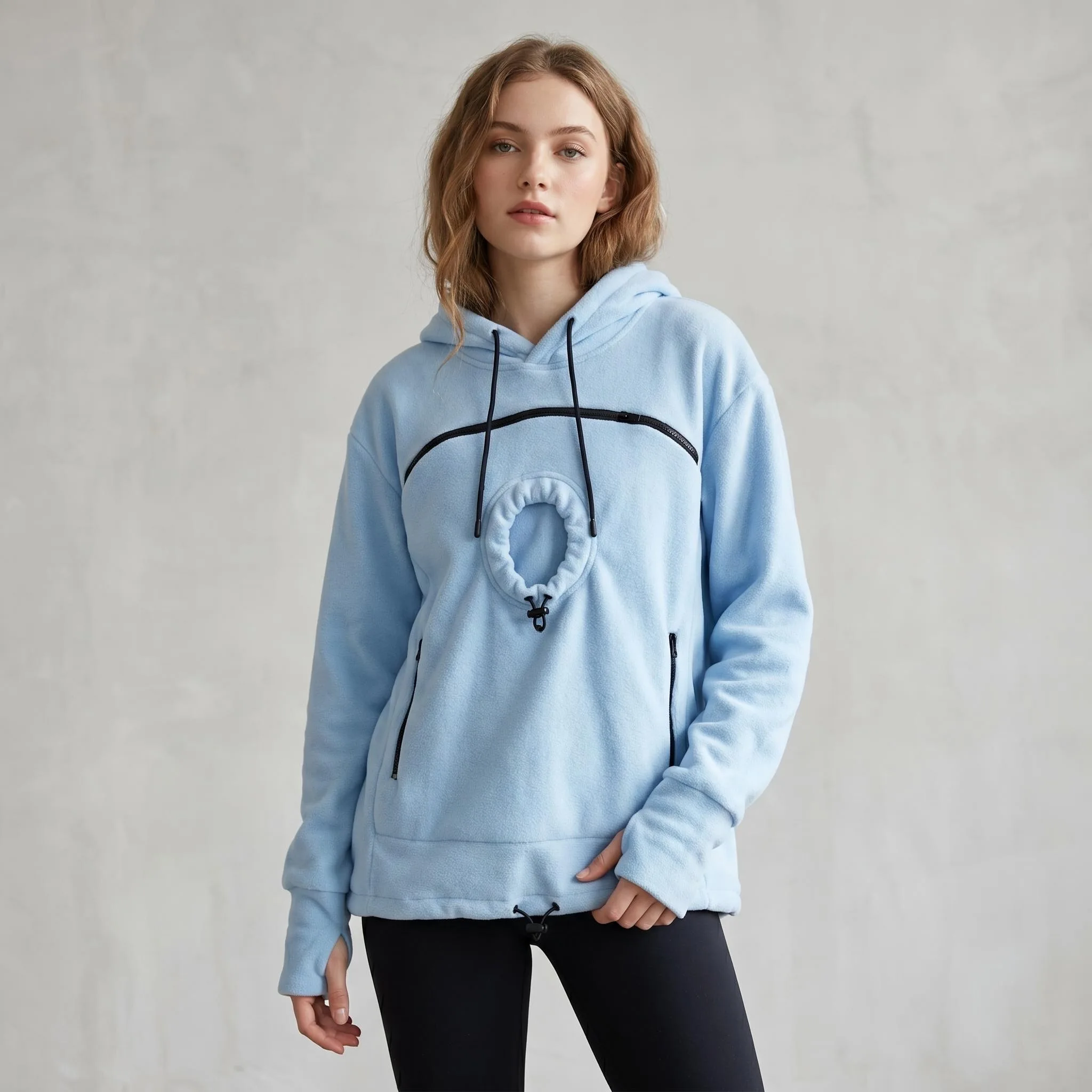 Bluza polarowa unisex z kieszenią kangurką: Nosidełko dla psa/kota z dużą kieszenią
