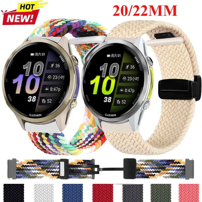 20 mm 22 mm magnetische geflochtene Nylon-Schlaufe für Garmin Forerunner 970 570 745 965 255 265 645 Musikarmband Venu 2 3 Vivoactive 6 5 4 3