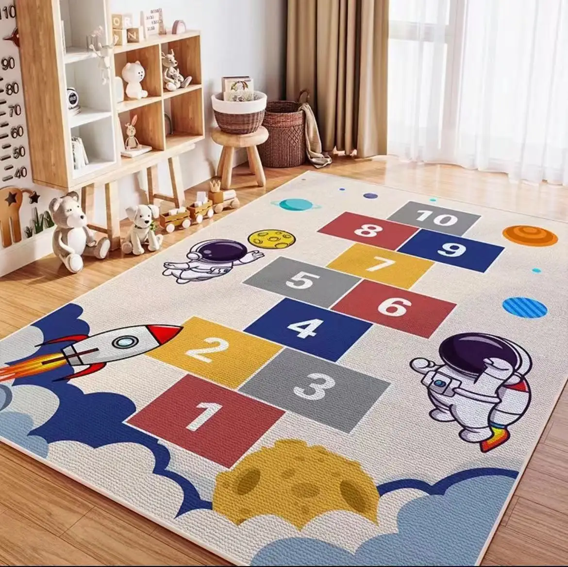 VIKAMA Cartoon Four Seasons Early Education Children's Rolling Pad, Living Room Crystal Felt Carpet, Home Decoration