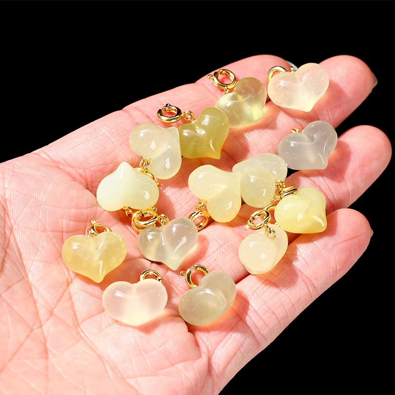 1 Pc Natural Stone Light Green Jade Heart Shape Bead Random Color Pendant For Jewelry Making Diy Necklace Bracelet Accessory view 6
