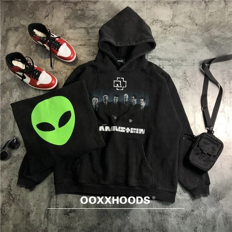 

Женская толстовка оверсайз Street Style с эффектом потертости, принтом Alien Ghostly K-Saore Band и длинными рукавами