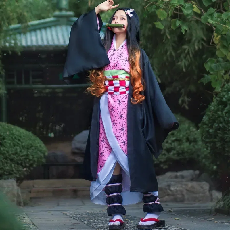 Disfraz de Cosplay de Anime nuevo Nezuko, Kimono, cazador del diablo, Kamado Nezuko, peluca, uniforme tipo kimono para mujeres y niñas, 2024