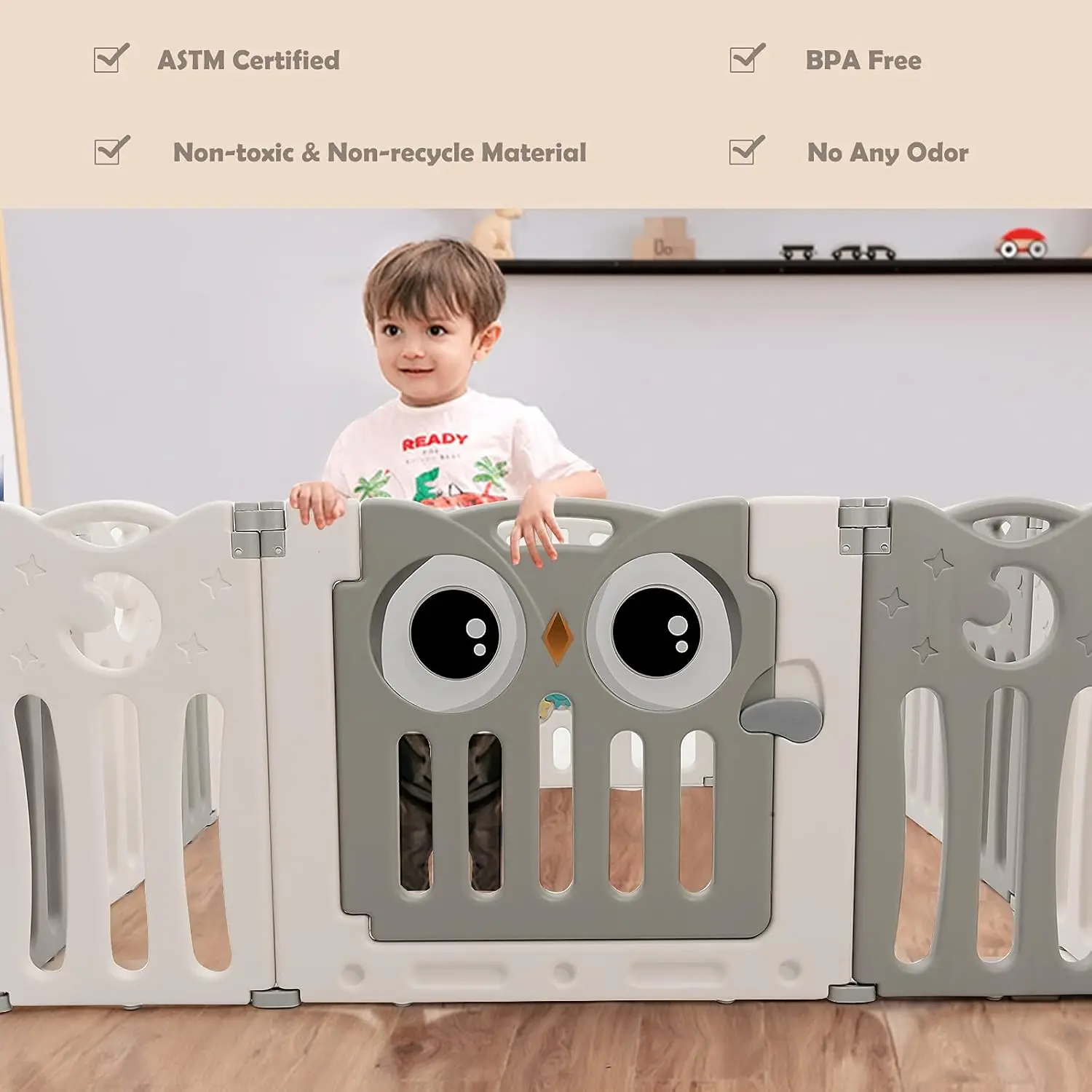 Cour de jeu pour bébé, centre d'activité pour parc pour bébé de Style hibou à 14/16 panneaux pour les tout-petits, base antidérapante et porte verrouillable