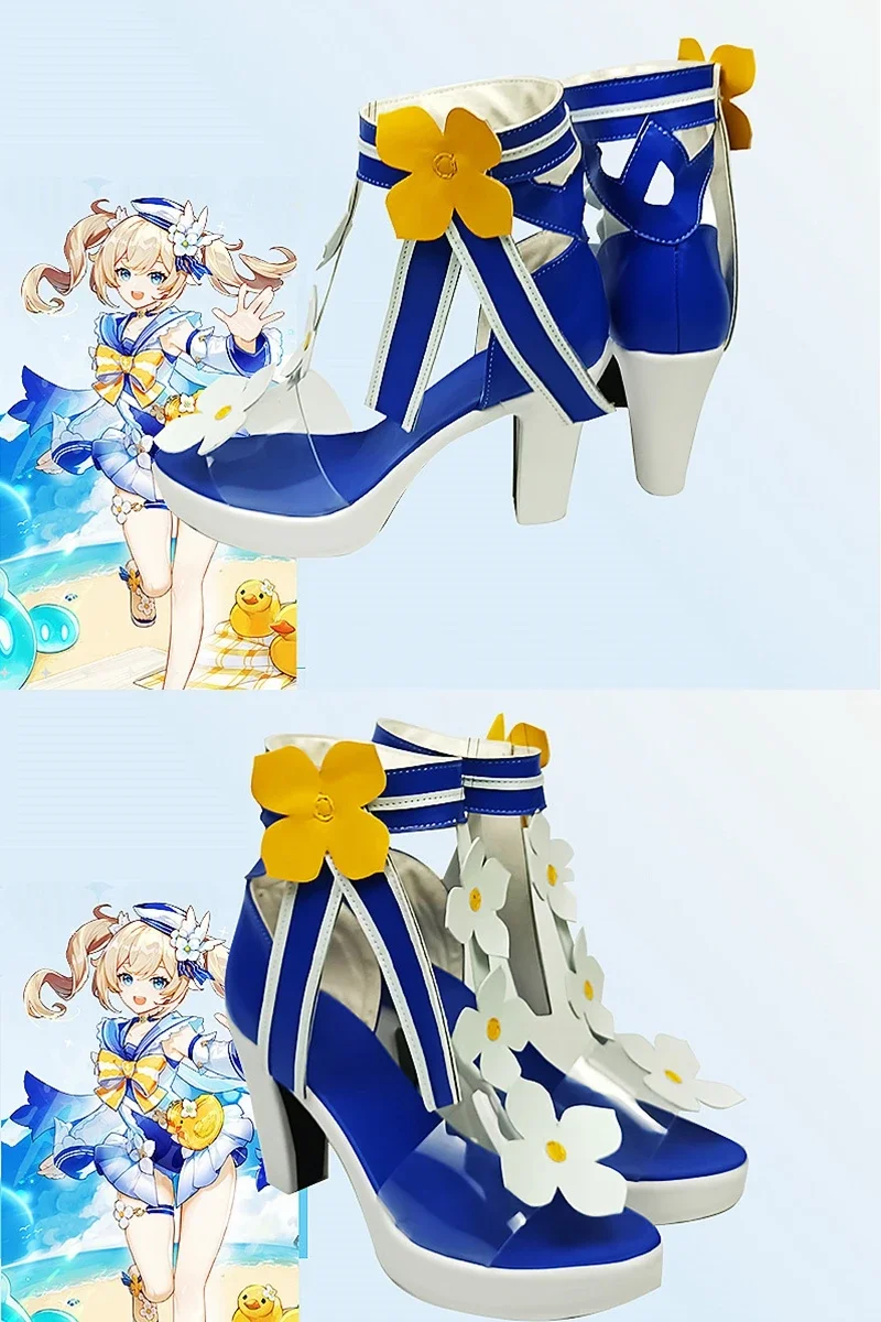 เกมใหม่อะนิเมะ Genshin Impact ฤดูร้อนรองเท้าหนังสังเคราะห์ Barbara คอสเพลย์รองเท้าแตะขนาดหนังรองเท้าเล่นตามบทบาท
