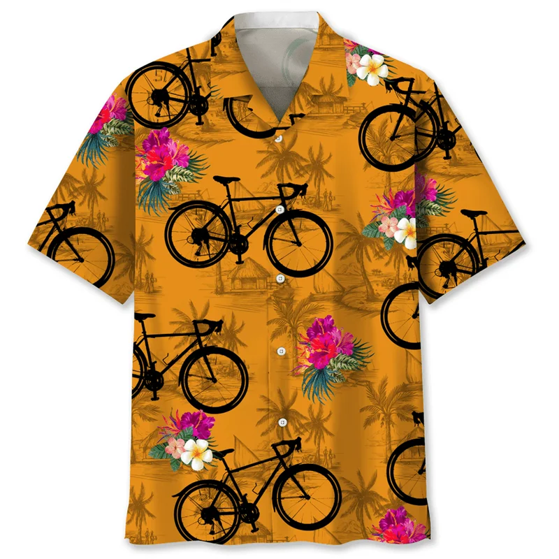 Colorful Tropical Cycling 3d Printed Shirt For Men Bicycle Graphics Short Sleeves Hawaiian Shirts Street Loose Lapel Blouse
