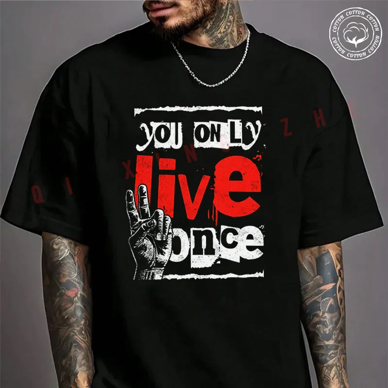 

Moto Men's T-shirt You Only Live Once Cotton T Shirt Short Sleeve Exquisite Design Essential Top Tees