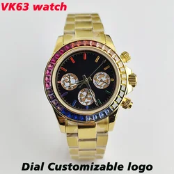 VK63 Movement Watch 39.3mm Case Color Diamond Case Panda Dial Men's VK63 Quartz Chronograph Gold Watch