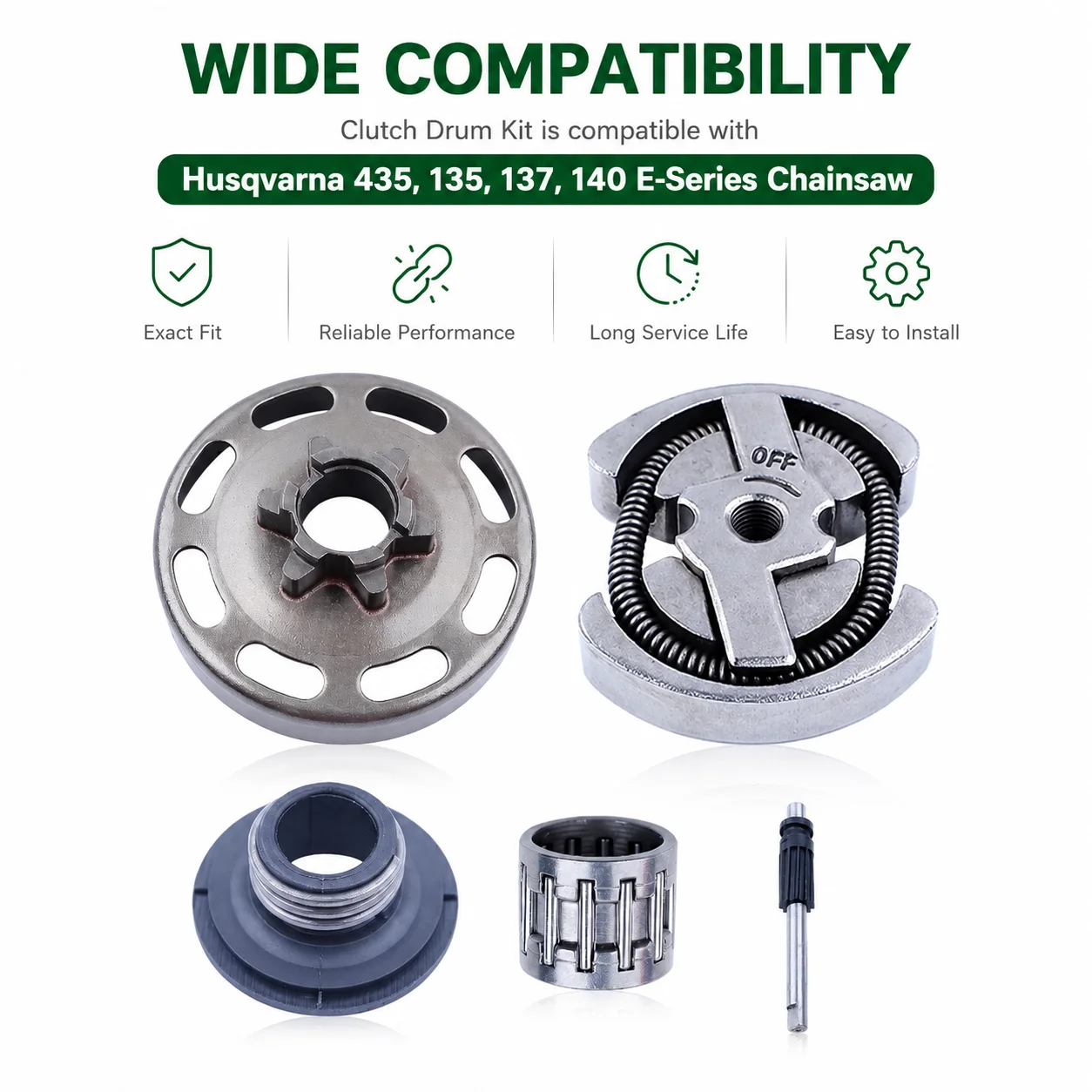 Replacement Clutch Drum Kit 578257101 5778745-01 with Needle Bearing Worm Gear Clutch Set for Husqvarna Chainsaw 435 135 137 140