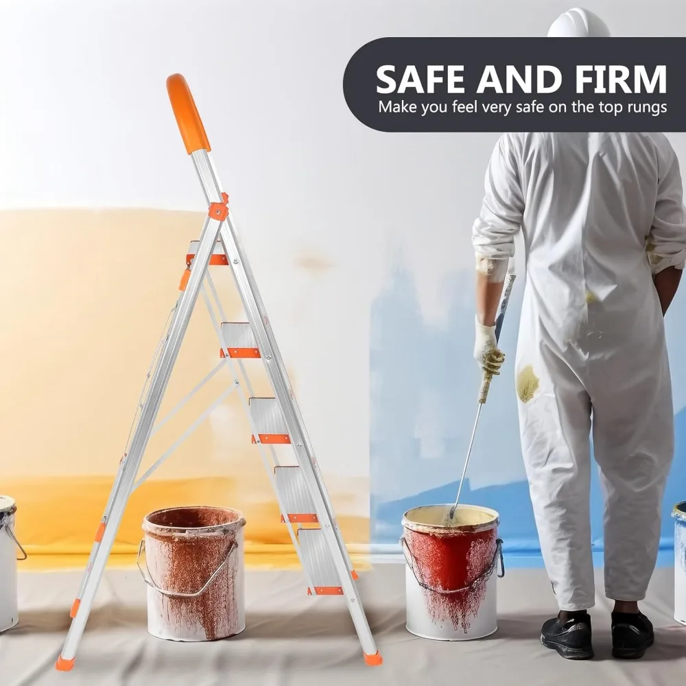 سلم محمول قابل للطي من 5 خطوات من الألومنيوم مع درابزين مطاطي غير قابل للانزلاق، مثالي للاستخدام المنزلي والتطبيقات متعددة الأغراض