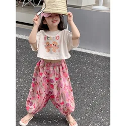 New Girls Short-Sleeved Sets Baby Casual Cute Suit Summer Children's Cartoon Fashion Printed Pants Two-Piece 12M-8 Years