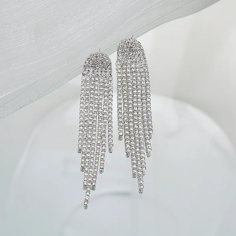 BLIJERY Luxurious Bling Tassel Earrings Crystal Rhinestone Long Drop Earrings For Women Girl Gifts Wedding Jewelry Accessories