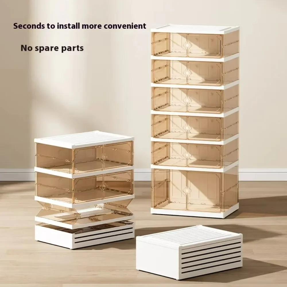 Large-Capacity Folding Shoe Cabinet Multi-Layer Transparent Plastic Rack for Living Room Pull Shoe Box Installation-Free