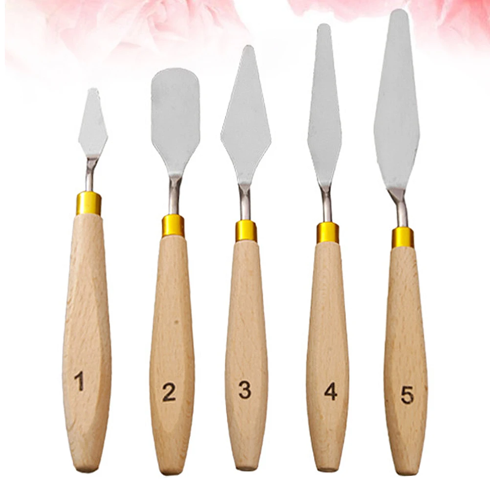 

5 Pcs Stainless Steel Painting Knives Palette Accessories for Oil Color Mixing Art Class Mural Canvas