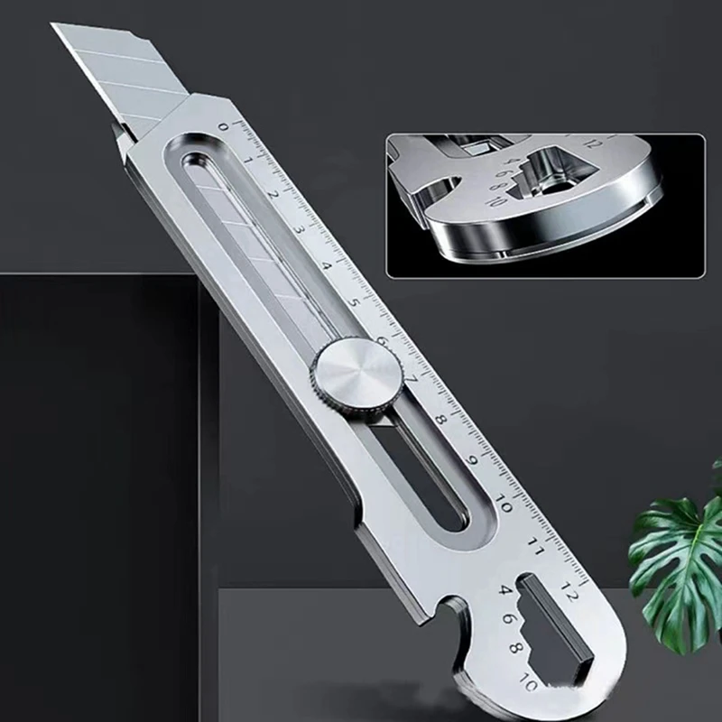 6 In 1 Multifunction Stainless Steel Utility Knife Tail Break Design/Ruler/Bottle Opener Retractable Box Cutter