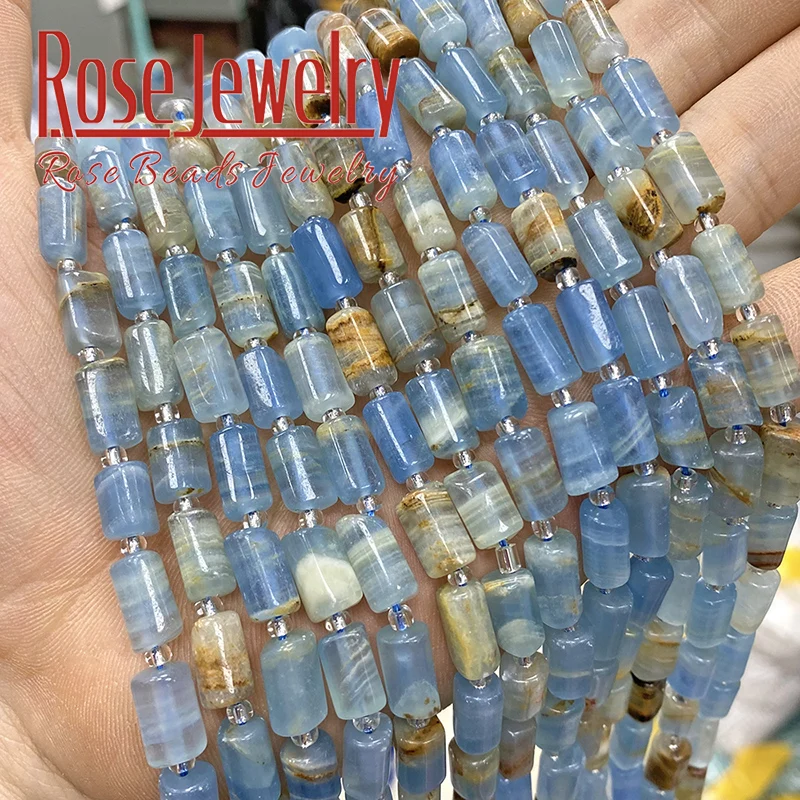 Natural Stone Argentina Blue Calcite Selenite Column Tube Space Beads For Jewelry Making DIY Bracelets Necklaces Accessories 15