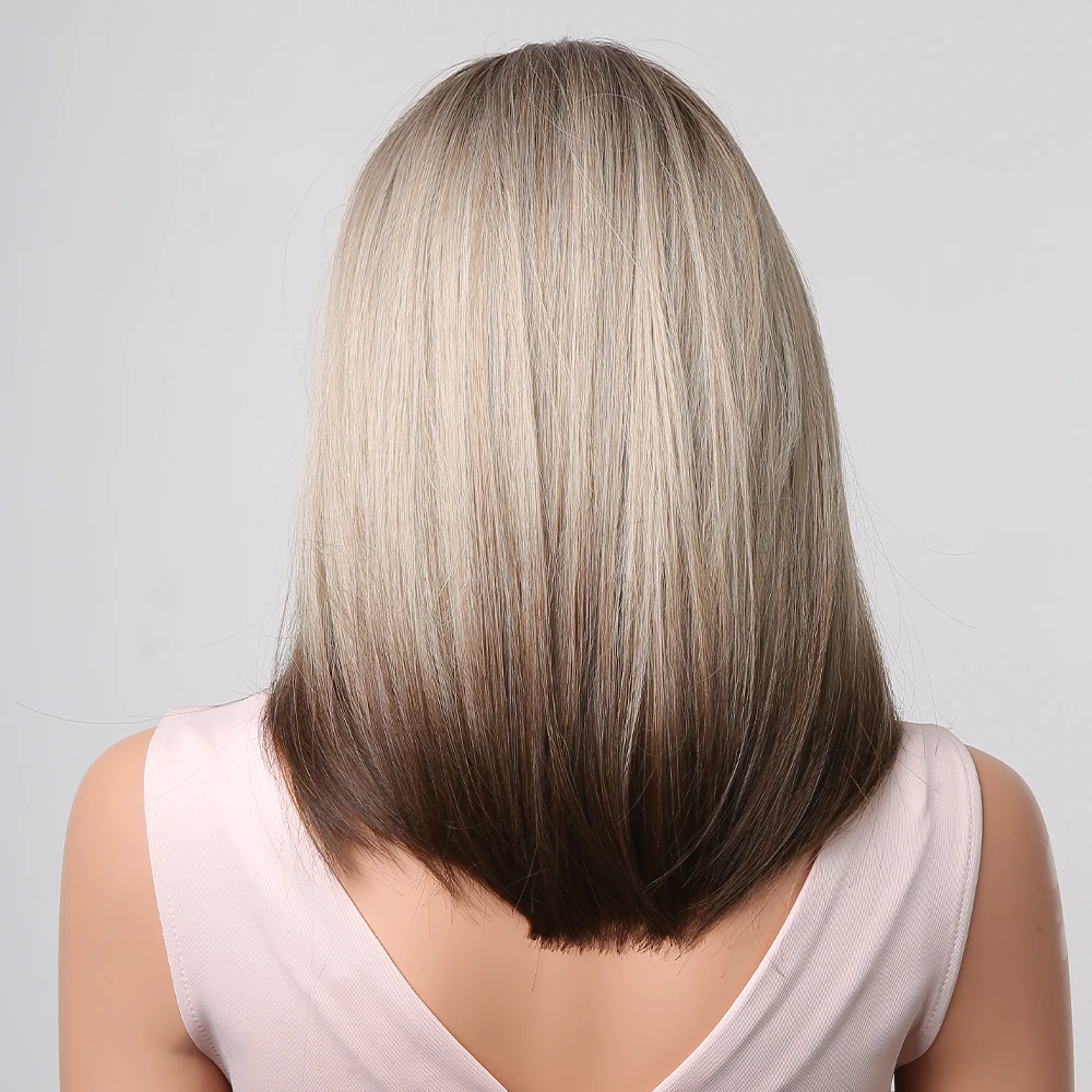 Brown Ash Blonde Straight Synthetic Wig for Black Women Ombre Brown Medium Length Party Cosplay Hair Heat Resistant Natural Wigs