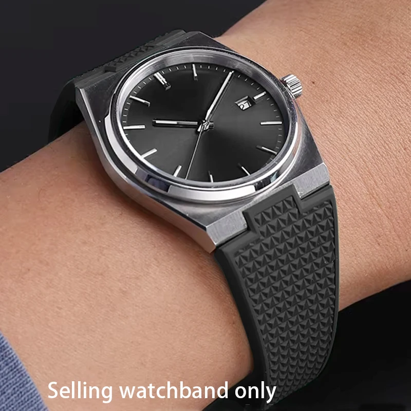 محدب نهاية فلورو المطاط حزام لتيسو PRX سلسلة سوبر لاعب 40 مللي متر الرجال الإفراج السريع للطي مشبك استبدال حزام (استيك) ساعة 12 مللي متر #4