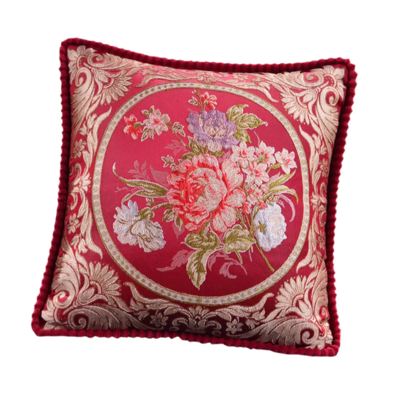 

Throw Pillow Cover Vintage Floral Embroidered Square Pillowcase 18x18 Jacquard for Sofa Bed Living Room