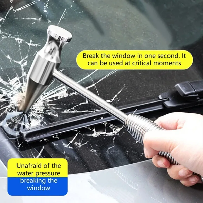Multi functional spring handle shock-absorbing window breaking hammer four in one for emergency safety evacuation in the car