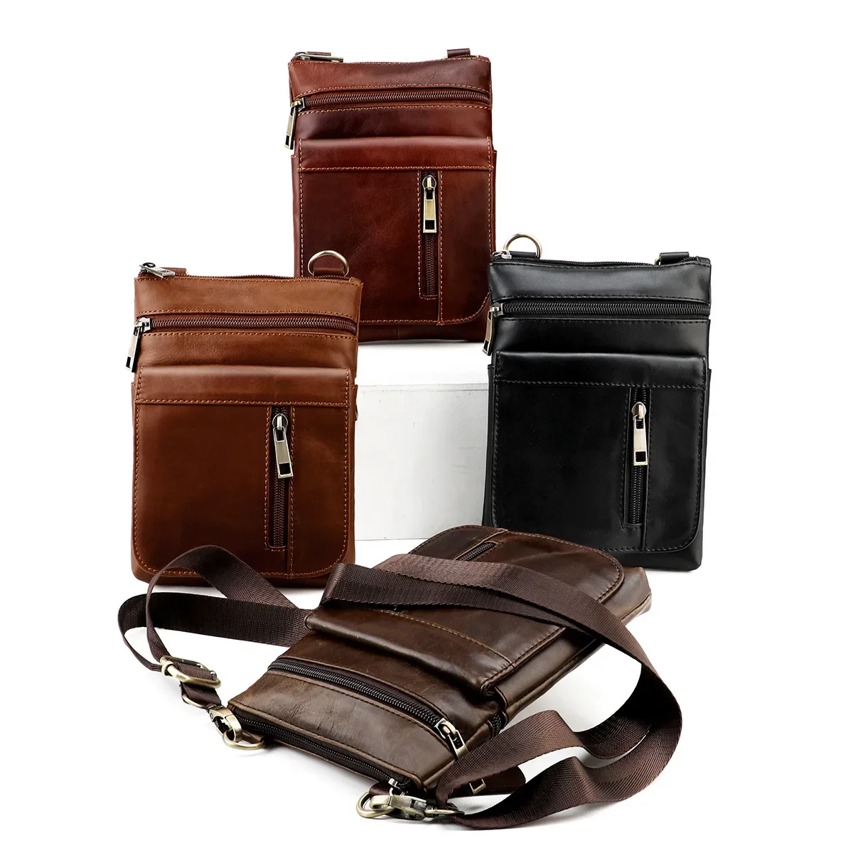 Leather Men's Shoulder Bags Vintage Large-Capacity Soft Leather Cross Body Bag Top Layer Cowhide Vertical Messenger Business Bag