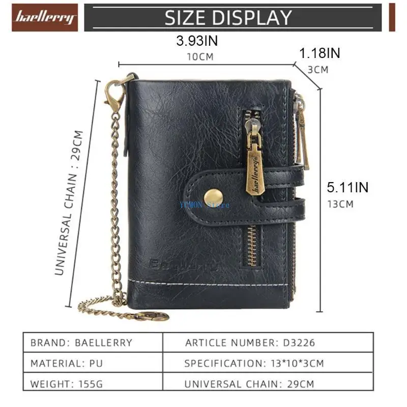 D0UD Chain Wallets for Men Rfid Blocking Genuine Leather Bifold Stylish Black Wallet