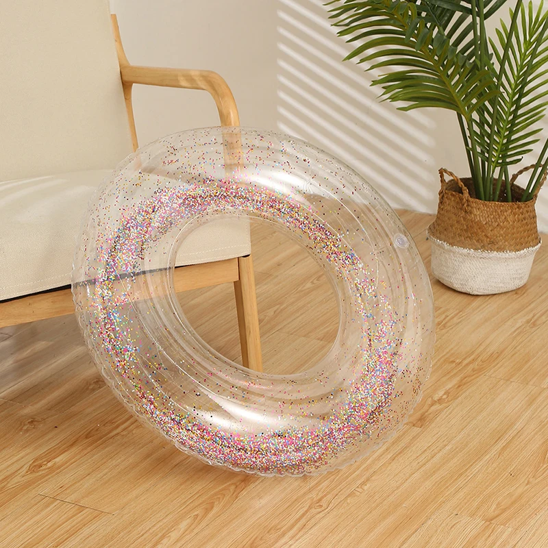 Anillo de natación inflable transparente con lentejuelas, verano para adultos y niños, piscina inflable, accesorios para juegos acuáticos para hombres y mujeres