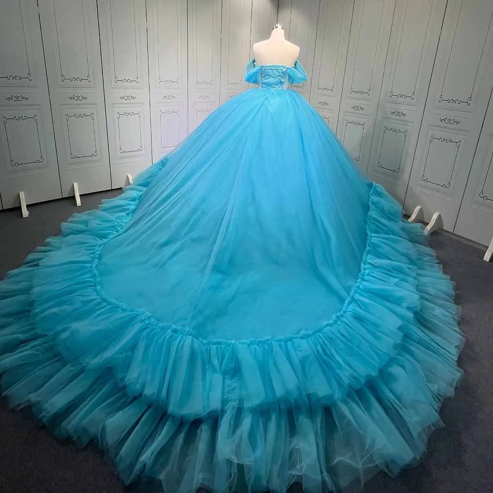 Fruit Blue Princess Gorgeous Quinceanera Dresses 2024 Off The Shoulder Customized Lace Beaded Prom Dress vestidos de 15 años