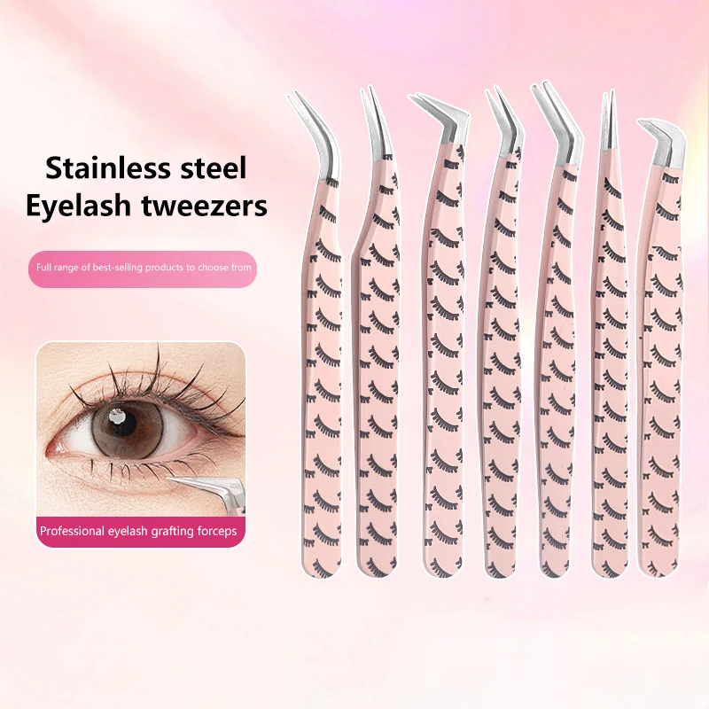 Stainless Steel Pinça Cílios, Anti-Static, Non-Magnetic, Pincet Profissional, 3D Lashes Extensão Pinça, Ferramentas Maquiagem, 1Pc