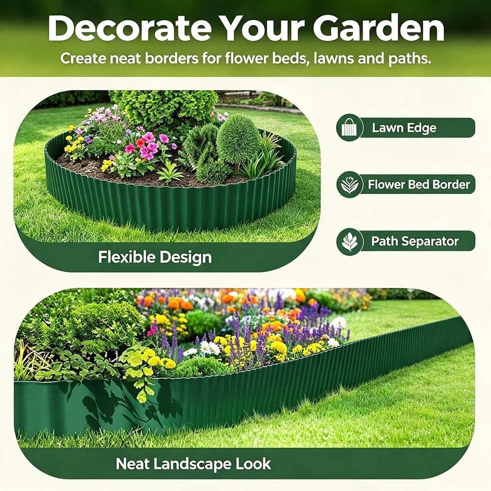 1 Stück Wellkunststoff-Gartenrand, strapazierfähig, zuschneidbar, biegbar, Rasenkante für DIY-Gemüsebeete, Blumenbeete, Baumringe, Garten – Detail 4