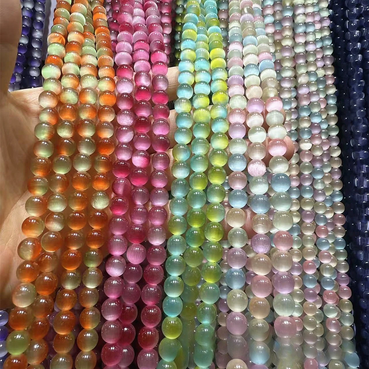 New Two-color Cat Eye Stone Loose Bead DIY Accessory Semi-finished Gradient Color Cat Eye Stone Round Bead Wholesale