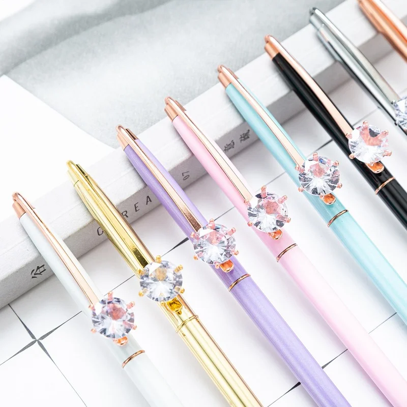 1 Piece Candy Color Ballpoint Pen School Office Supply Wedding Stationery Crystal Diamond Metal Rose Gold Pens Pens for School