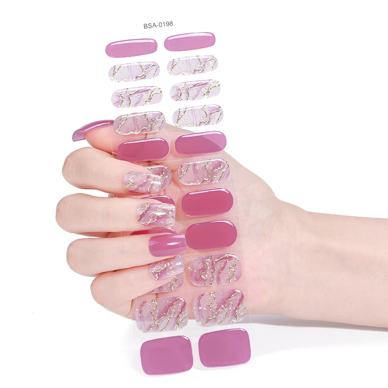 22Tips Gradient Marble UV-Free Gel Nail Stickers Shining Starry Sky Full Cover Gel Polish Nail Strips DIY Manicure Decoration