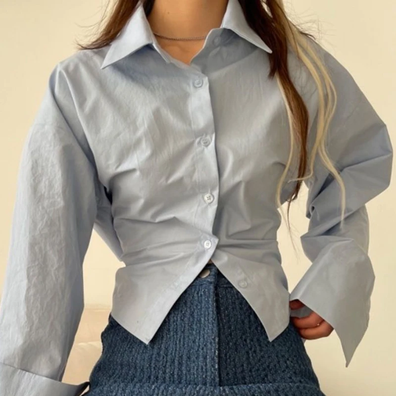 

Shirts Women Hotsweet Fashion Chic Bandage Design Simple Slim Spring Temper Korean Style Solid All-match Casual Harajuku Girls